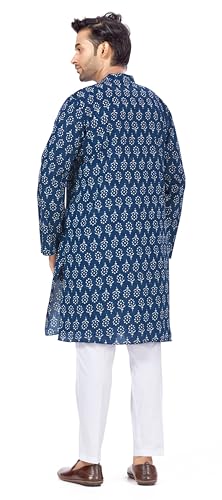 Image of Studio Shringaar Men's Cotton Relaxed Fit Block Printed Knee Length Regular Kurta (M121)