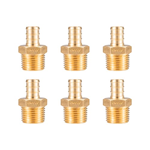 WMAXPFIT(6 Pack) 1/2 Inch PEX x 1/2 Inch Male NPT Thread Adapter F1807, LF Brass crimp fitting for PEX-b pipe