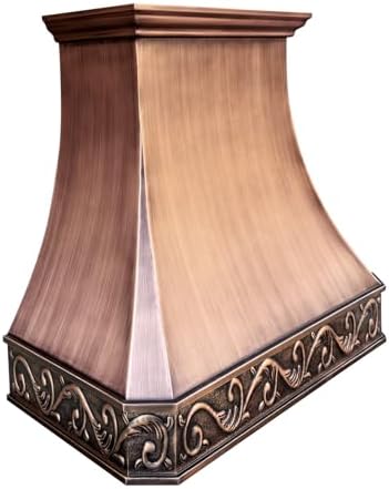 SINDA Custom Copper Range Hood Made from 99.9% Pure Virgin Copper with High CFM Vent, H3LSCW3627, 36"W x 27"H, Wall Mount, Smooth Texture-Antique Copper - 1