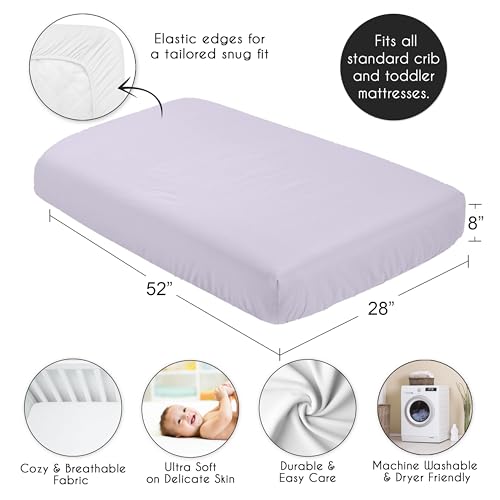 Image of Sweet Jojo Designs Fitted Baby Crib Sheets (Solid Purple) for Girls, Infant Nursery, Toddler Room - Standard Size (Lavender for the Boho, Flower, Farmhouse, Shabby Chic Watercolor Floral Collection)