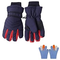 kimmyku 2Pairs Kids Boy Girls Winter Snowproof Waterproof Snow Ski Gloves Mittens Thermal Warm (Navy, 3-5Years)