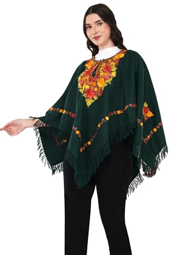 Image of Premium Women's Kashmiri hand embroidery floral woollen poncho Indian cape wrap shrug Free size