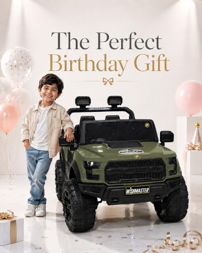 Image of Wishmaster Driving 4 Motor EV Cars for 1, 2, 3, 4, 5, 6, 7, 8 Years Boys & Girls | Remote + Steering + Mobile App Control | Kids Jeeps (Medium Size F-Raptor [1-8 Year Kids])