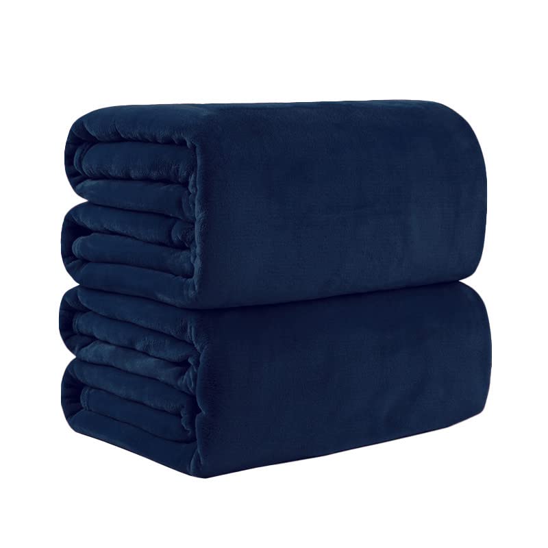 Pagnanno. Flannel Fleece Mink Throw Pack of 2 - Sofa/Bedspread/travel Blankets –Super Soft, light-weighted, Warm, Cosy Large Size – Many colours (Navy, King 200x240cm (2 Pack))