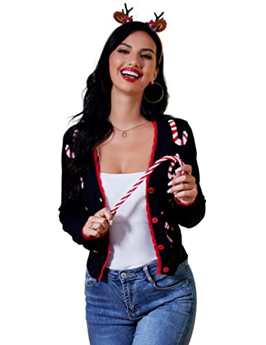 KOJOOIN Femme Bolero Noël Festif Court Cardigan Tricoté Cardigan Court Motif Flocon de Neige Bonbon Schwaz1 L Cover