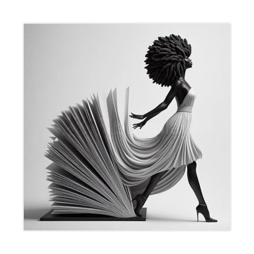 BFTIUTG Poster su tela astratto con gonna a libro, ritratto di donna nera, decorazione per camera da letto, ufficio, camera da letto, regalo, 30 x 30 cm