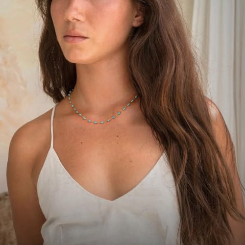 Beaded Choker Necklaces, Handmade Healing Crystal Stone Choker Colorful Bohemian Gemstone Necklaces Gold Summer Beach Choker Necklaces for Women3