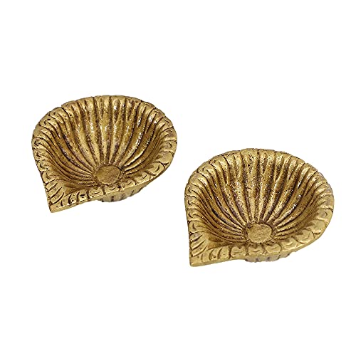 Image of Brass Line Edge Pooja Diya, Kuber Deepak Oil Lamp, Pack of 2 | Set of two brass diyas with a decorative lined edge design for pooja, home temple and festive use