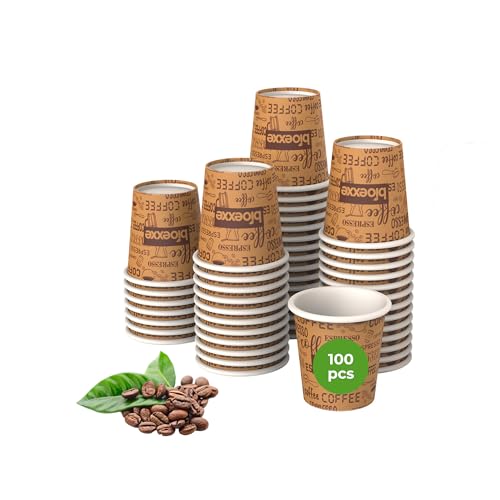 bioexxe Bicchierini Caffè Carta 100Pz da 75ml - Bicchieri Caffe Biodegradabili da 75ml - Bicchieri Caffe Carta Resiste a Bevande Fino ai 85°/90°- Monouso Ecologici Bio (marrone)