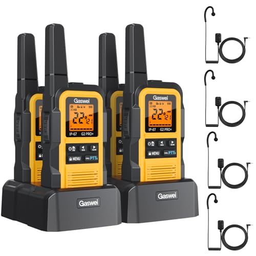Image of Gaswei G2pro+ IP67 Waterproof Floating Walkie Talkies with Headset, FRS Heavy Duty Walkie Talkie Long Range with Double PTT,FM Radio,VOX,SOS,NOAA Weather, Two Way Radio(4 Pack-Yellow)