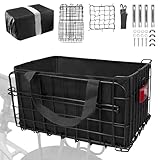Aikolesa Bike Basket Rear for Adult Bikes, Folding Large Rear Bicycle Basket with Removable Liner Bag Rainproof Cover, Quick Release Design Metal Ebike Basket for Adult Women Men Carrying Pets Fruit
