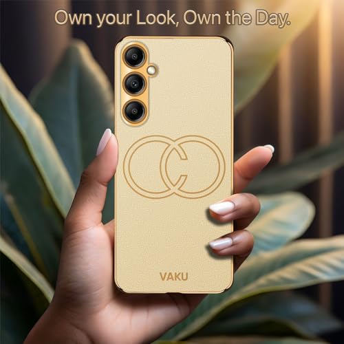 Image of Vaku Luxos Skylar Back Cover Case for Samsung Galaxy A14 5G with Leather Pattern Design Gold Electroplated Soft TPU Cover| Shockproof Protective Case - Gold