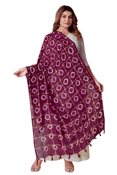 Image of Women Bandhani Dupatta | Traditional Chunri Print with Decorative Border | Lightweight Ethnic Stole for Festive and Wedding Wear