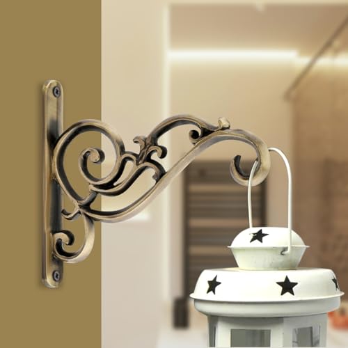 Image of GHAR DWAR Metal Wall Hook Hanging Plant Bracket Decorative Straight Plant Hanger for Pots, Bird Feeders, Planters, Lanterns, Macrame, Wind Chimes Indoor Outdoor (Pack of 1, Brass Antique)