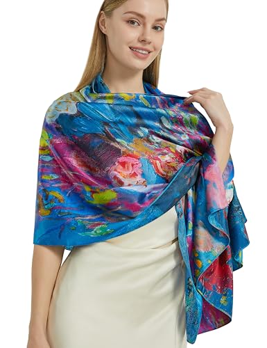 PANTONIGHT Scarfs for Women Fashion Long Floral Scarf Lightweight Silk Feeling Head Scarf Printing Shawls Double Sides