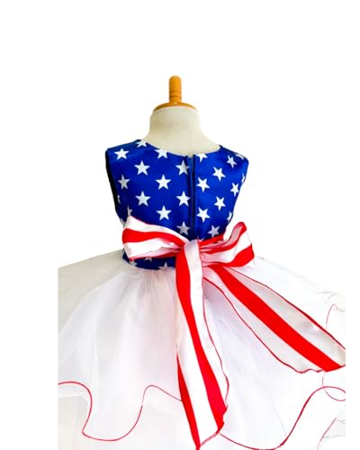 4th Of July Stars Independence Day White Tulle Fl - Red White Blue Knee Length Dress2