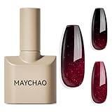 MAYCHAO 15ML Color Changing Gel Nail Polish 1Pc Burgundy Red Shimmer Mood Temperature Change Halloween Gel Polish Soak Off Ombre Thermal UV Nail Polish Nail Art Manicure DIY at Home, 0.5 OZ