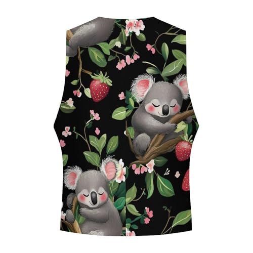Cute Strawberry Koala Men's Suit Vest Slim Fit Business Dress Party Pattern Waistcoat Vest Top4