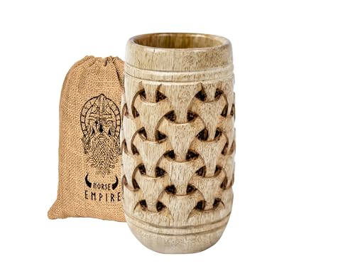 NORSE EMPIRE Wooden Beer Mug 16Oz - 100% Handcrafted Beer Stein | Viking Mug for men | Beer accessories for men | Viking Gifts for Men | Includes Medieval Gift Sack