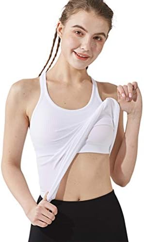Yoga Racerback Tank Top for Women with Built in Bra,Women's Padded Sports Bra Fitness Workout Running Shirts (White, Medium)