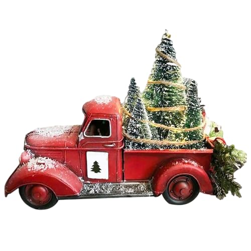 Decoração natalícia de camião vermelho camião vintage com árvore de Natal iluminada decoração de camião vermelho vintage decorações LED para árvores de Natal para centros de mesa