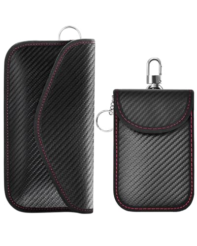 HUVZOR 2 piezas Mini Bolsa para Llaves de Coche, Funda Bloqueo de Señal de Seguridad Anti RFID/WiFi/gsm/LTE/NFC Protección Antirrobo (Fibra de Carbono)