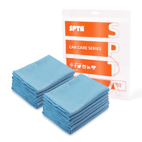 SPTA Ultra Fine Microfiber Cloths for Glass 12 Pack Microfiber Glass Cleaning Cloth 16 InchX16 Inch 300GSM Lint Free Quickly Clean Window Glasses Windshields Mirrors and Stainless Steel Blue