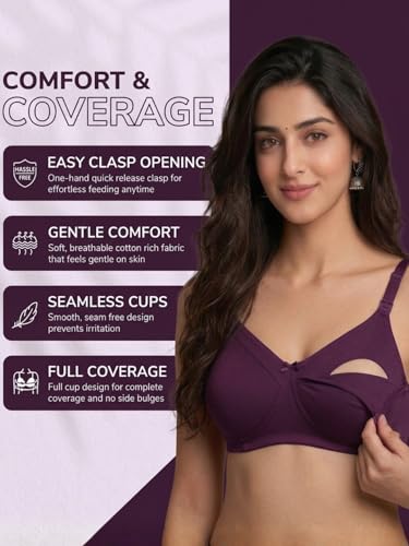 Image of Celary Womens Multicolor Cotton Maternity Nursing Bra | Wirefree Cotton Feeding Bra for Pregnancy & Breastfeeding | Soft Comfortable with Easy Clip Access (Pack of 3)