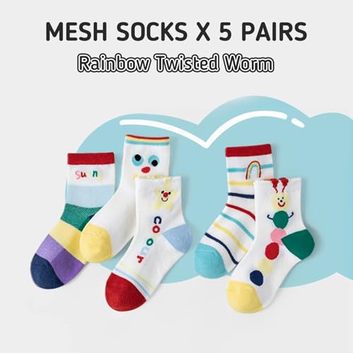 Kids Socks Ribbed Cuffs Crew Socks Mid-Calf Cartoon Animals Flower Colorful Socks for Kids 5 Pairs3