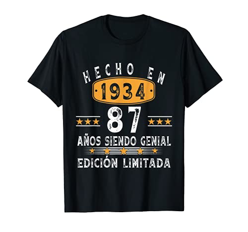 Hecho En 1934 Regalo Para Hombre Mujer 87 Años Cumpleaños Camiseta