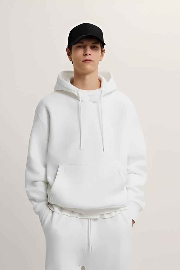DRKx VSTRA Unisex Premium White Hoodie – Ultra-Soft Solid Pullover for Winter (in, Alpha, L, Regular) 2