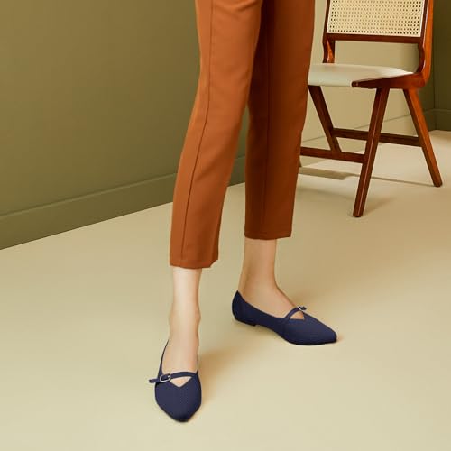 Image of Flats for Women Pointed Toe Knit Ballet Comfortable Dressy Washable Mary Jane Flat Shoes