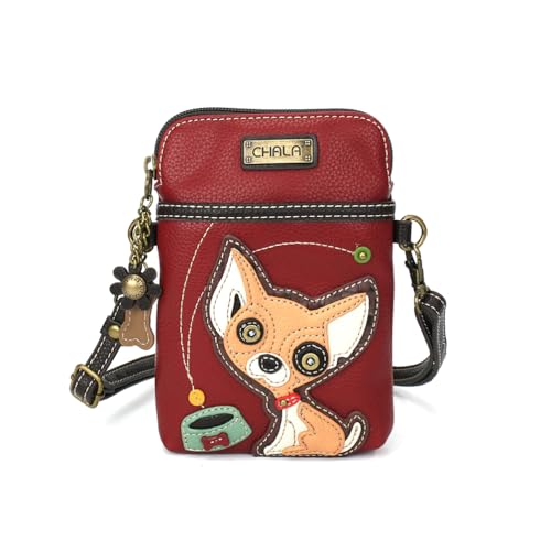 Image of CHALA Dog Collection Cell Phone Crossbody Purse-Women PU Leather /Canvas Multicolor Handbag with Adjustable Strap