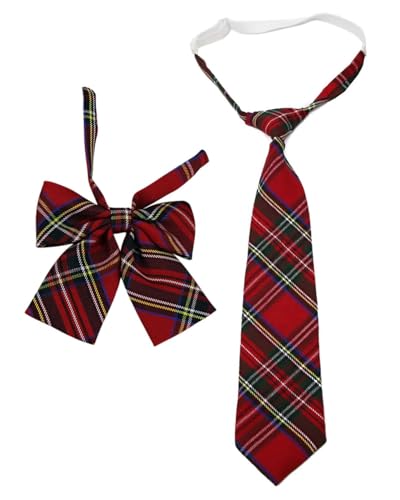 FUGLUS Cravate rouge pour homme femme carreaux cravate écossaise pour hommes coton, pour jk uniforme scolaire cosplay