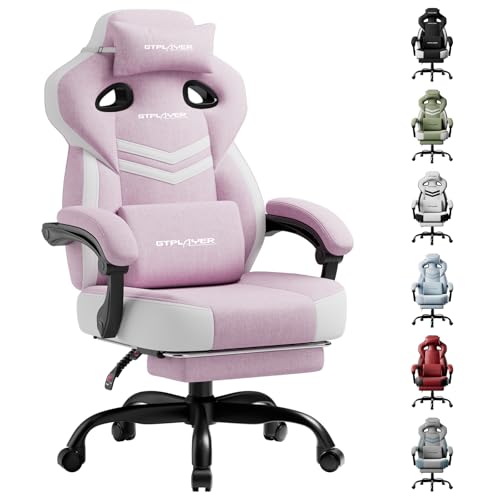 Image of GTPLAYER Gaming Chair with Footrest, Lumbar Support & Comfort Wide Seat | Big & Tall Computer Video Gamer Chair for Adults,Ergonomic High Back Office Desk Chair with Reclining, Pink