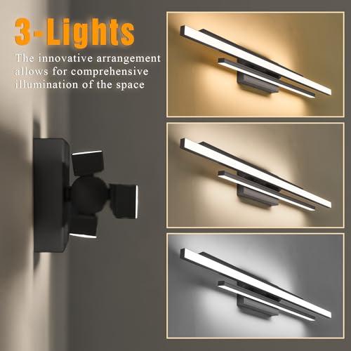Image of VitaLink Black Vanity Light, 35 inch Modern LED Wall Light Long Wall Lamp for Bathroom Over Mirror Dimmable Hardwired Wall Mount Lighting Over Vanity Indoor 5CCT(3000K /3800K /4500K /5200K /6000K)