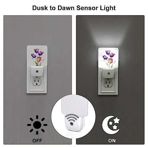 Image of White and Black Cats Kitten Night Light 2-Pack, LED Plug-in Auto Sensor Floral Nightlights Set of 2 for Bedroom Bathroom Stairs