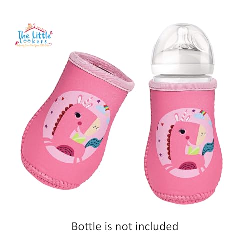 Image of THE LITTLE LOOKERS Cute Animated Patterned Soft Stretchable Baby Bottle Cover I Baby Feeding Bottle Cover for 125ml, 150ml to 240ml (Pink, Pack of 1)
