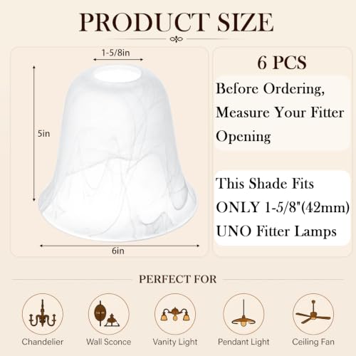 Image of Teenyyou 6 Pcs White Alabaster Bell Shaped Glass Lamp Shade Replacement