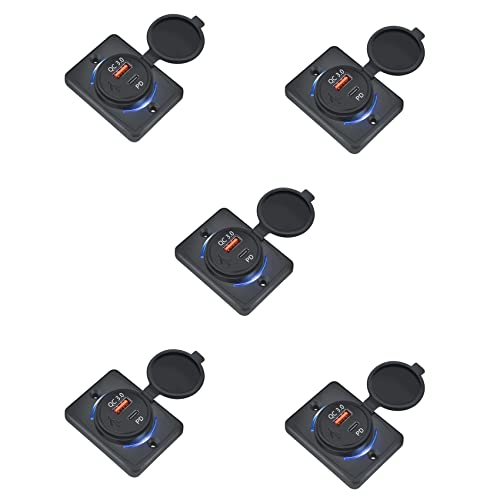 5 x Toma para cargador de coche 18 W E QC 3.0 USB Toma de carga rápida Quick Charge 3.0 QC 3.0 para coche, barco, marina,