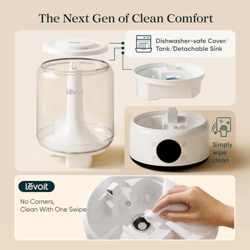 Image of LEVOIT Smart Humidifier for Bedroom, 4.2L Top Fill Cool Mist for Large Room, Dishwasher Safe /Easy Clean, 21dB /42H Runtime, for Baby /Plants, APP /Voice Control, Light /Music Scene Mode, NeoClassic 450S
