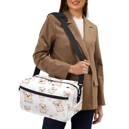 Image of Drnuikhe Cute Puppy Print Crochet Bag Kitting Bag for Yarn Storage Crochet Bag Knitting Bag Yarn Storage with Shoulder Strap for Crochet Hooks Skein