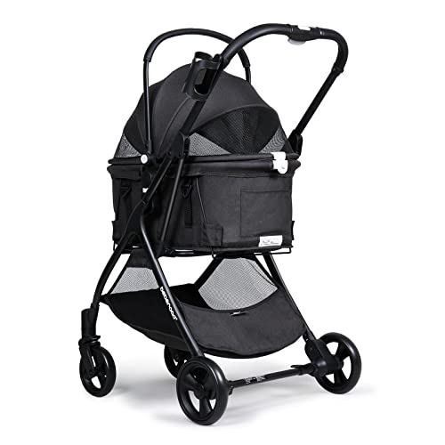 Hundebuggy mit Klappfunktion Pet-Stroller Hundewagen Buggy für Hunde und Katzen Haustierwagen Katzenbuggy, Für Mehrere Haustiere, Mittelgroße Hunde und Katzen, Schwarz Plus, 73 x 55 x 100 cm, 20KG