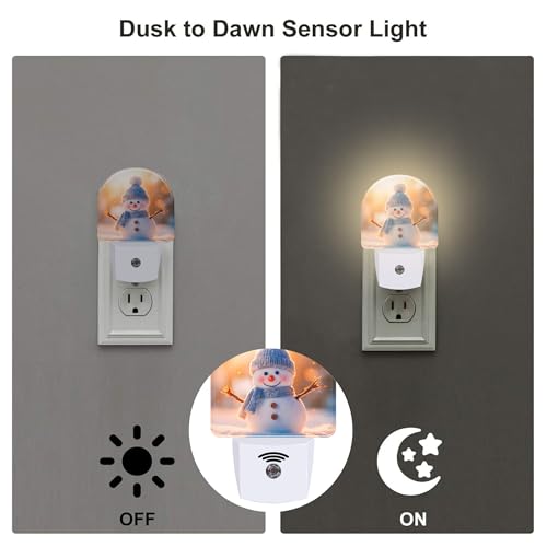 Image of Cute Winter Snowman Night Light, Christmas Snowman in The Sun Dusk to Dawn Night Light Plug in,0.5w Energy Saving Sleep Friendly Nightlights for Kids Boys Girls Home Decor