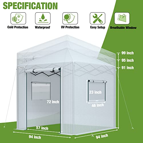 Workpro 8'X 8' Portable Walk-In Greenhouse, Instant Pop-Up Heavy Duty Gardening House Canopy With Durable Pe Cover, Indoor Outdoor Plant Winter House With Zipper Entry Doors And 2 Side Screen Windows #TOP1
