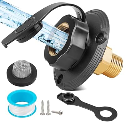 Oyviny RV City Water Inlet with Check Valve, Lead-free Brass RV Flesh Water Inlet 3/4 NH Female to 1/2 NPT Male Connection, Water Fill Inlet Flange Replacement for Camper Trailer Motorhome Marine