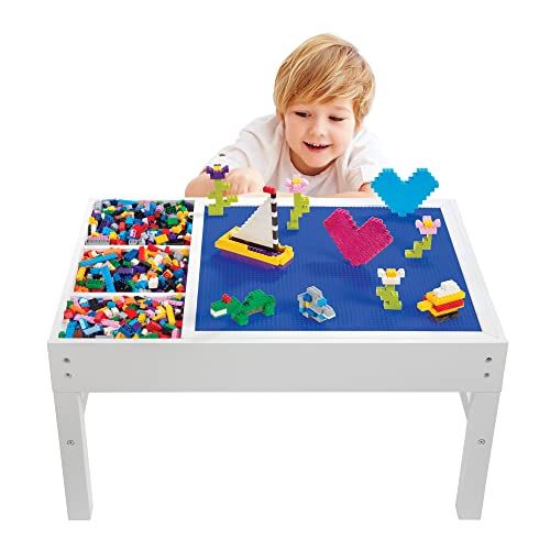 Svan Brick Construction Play Table W 4 Storage Compartments & 1000 Rainbow Bricks- Build & Stack Block Pieces On Tabletop Baseplate Grid That Is Compatible With Lego cover