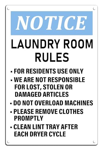 Funny Laundry Room Rules Retro Metal Tin Sign Novelty Warning Sign for Residents Only Vintage Wall-Art for Utility Room Home Lau