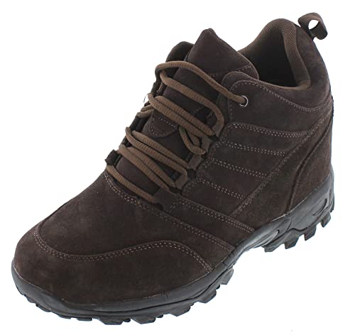 CALTO Men's Invisible Height Increasing Elevator Shoes - Dark Brown Suede Lace-up Hiking Boots - 4 Inches Taller - H0031 - Size 10 D(M) US