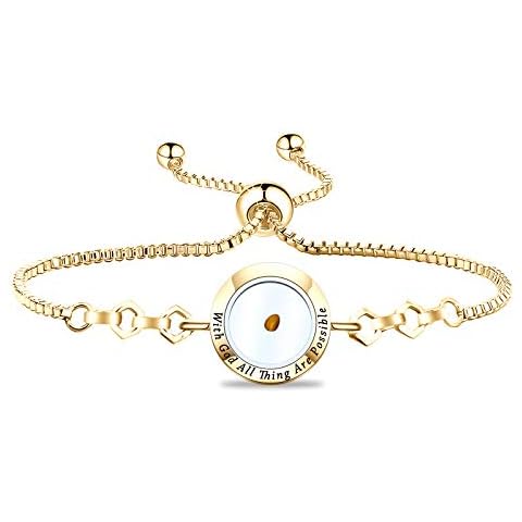 FAADBUK Christian Mustard Seed Bracelet Christian Gift With God All Things Are Possible Mustard Seed Jewelry Bracelet Religious Gift Jewelry For Women Girl(With God Br-Gold ) Cover